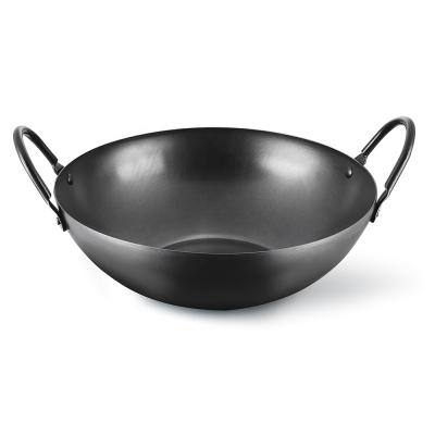 China General use for chinese carbon steel gas and induction cooker wok with non stick black coating and double handles for sale