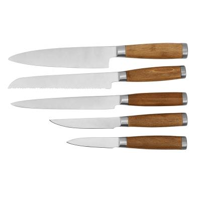 China 5PCS Durable Wooden Handle Stainless Steel Forged Professional Kitchen Knives Set With Knife Block for sale