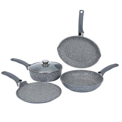 China Sustainable aluminum die casting cookware set with non-stick marble coating and detachable handles for sale