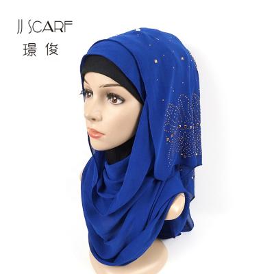 China Custom Women Muslim Pakistani Hijab Chiffon Design Rhinestone Jordan Chiffon Fashion Head Scarf for sale