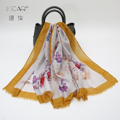 China 2020 Popular Polyester Printing Scarf Polyester Soft Flower Scarf For Women for sale