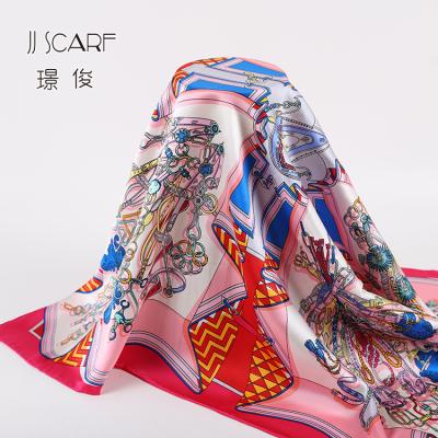 China Wholesale 90cm Square Satin Italy Digital Printed Logo 100 Percent Silk Scarf for sale