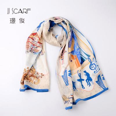 China Wholesale Colorful Long Woman Printed Newest Design Long Silk Scarf for sale