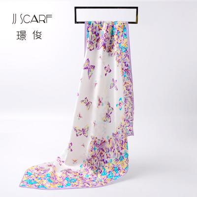 China Fashion Style Spring Square Ladies Customized Logo Printed Satin Square Silk Scarf for sale