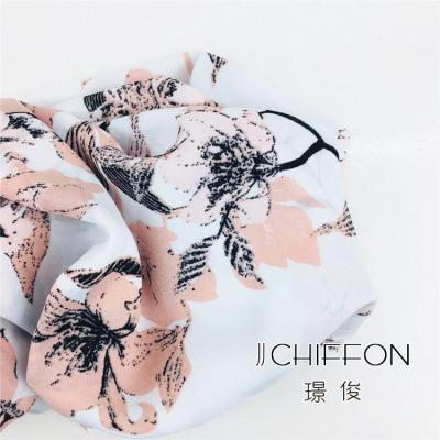 China Floral Printing Chiffon Anti-Static 75D 1800T Polyester Cool Moss Crepe Fabric Clothes For Women for sale