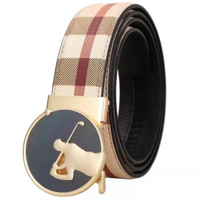 China Cowhide Men Golf Belt Click Buckle Leather Belt Automatic Golf Buckle Belt for sale