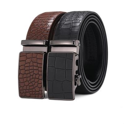 China ALLOY Mens Automatic Flat Sliding Buckle Belt Mens Snake Crocodile Buckle Belt Men No Teeth Ratchet Belt for sale