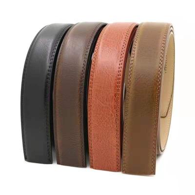 China Cow Buckle Genuine Leather Belt Automatic Ratchet Strap Belt No Buckle Click Main Belt for sale