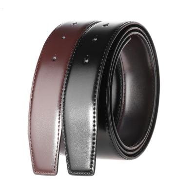 China Classic Reversible Reversible Mens Formal Dress Holes Leather Belt Black Cowhide Men Belt Brown No Head Buckle Bilateral Use Belt for sale