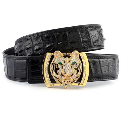 China Real Crocodile Skin Full Skin Crocodile Belt Mens Crocodile Leather Belt Tiger Steel Dragon Rhinestone Buckle Crocodile Belt for sale