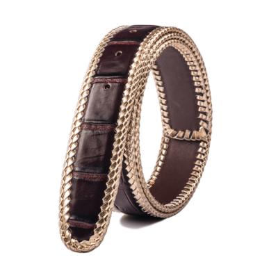 China Imitation Crocodile Crocodile Belt Pin Buckle Belt Men's Gold Leather Belt Cowhide High Crocodile Skin Belt for sale