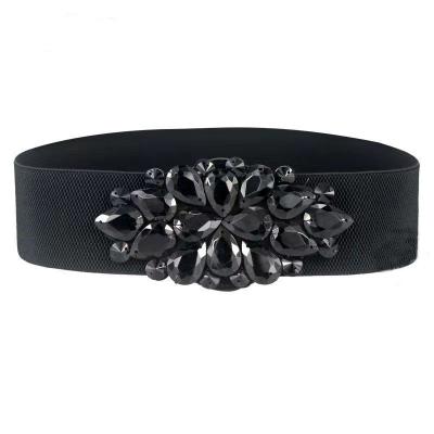 China Bling Elastic Waistband Women Rhinestone Rhinestone Belt Strap Stretch Waistband Rhinestone Wide Elastic Waistband for sale