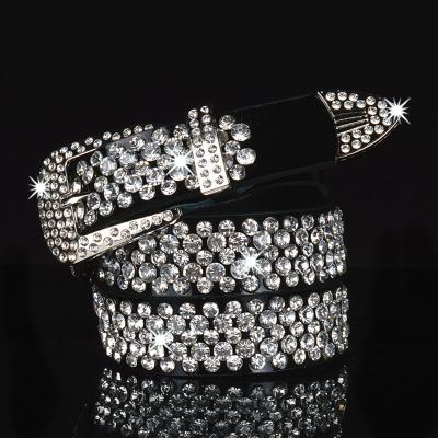 China Cowhide Women Leather Belt Ladies Rhinestone Belt Bling Bling Rhinestone Belt for sale