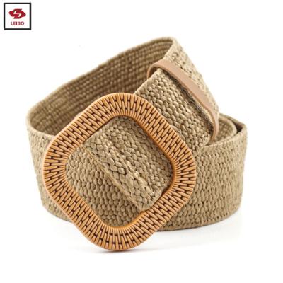 China Fabric Women Dress Braided Belt pp Straw Knitting Belt Plastic Buckle Strong Raffia Stretch Belt for sale