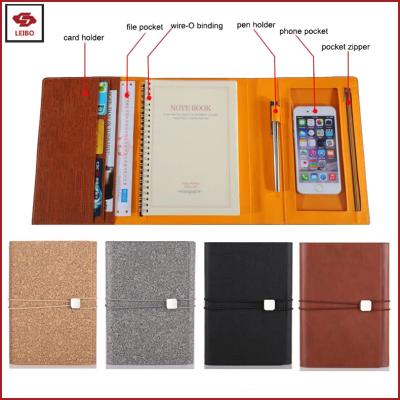 China Pocket Replaceable Notebook Agenda A5 Notebook PU Cover Notebook A5 Hardcover Phone Pen Holder Leather Elastic Band Leather Notebook A5 3 Times Notebook for sale