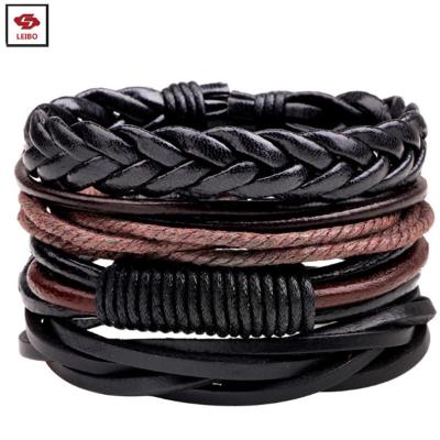 China In Stock Leather For Wish Amazon Women Rope Beaded Bracelets Men Charms Cheap Unisex Leather Bracelet DIY Bracelets Set for sale