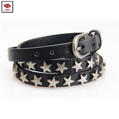 China Whip Leather Bracelet Unisex Genuine Leather Women Metal Studded Leather Bracelet Men Wrap Leather Bracelet for sale