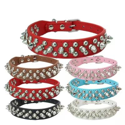 China Pet Dog Adjustable Rivets Collar Rivets Collar PU Leather Dog Collar for sale