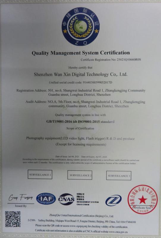 ISO9001 - Shenzhen Wan Xin Digital Technology Co., Ltd.