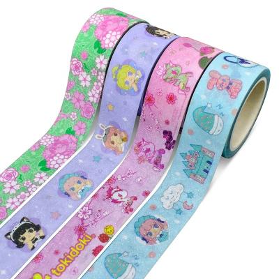 China Craft Waterproof Frosted Tape Printing Supplier , Cute Colorful Design Glitter Washi Tape Custom for sale