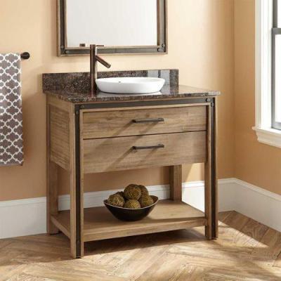 China Attractive Rustic Solid Wood Bathroom Vanity America Untreated Wood Furniture With Marble Top YX-C0146 for sale