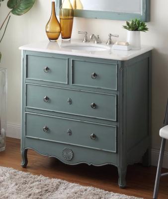 China Classic Luxury Antique Blue Bathroom Vanity Hotel French Bathroom Vanity Cabinet With Marble Top for sale