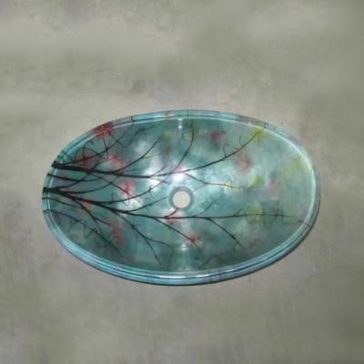 China Fancy Green Eco-friendly Glass Bowl Art Sink Ellipse Glass Vanity YX-CG08 for sale