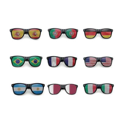 China Fashion Sunglasses WORLD CUP Qatar Defender Flag Glass Qatar Fan Party Sunglasses Brand Sticker Sunglasses for sale