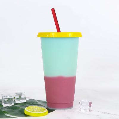 China Minimalist Magic Cold Drink Juice Smoothie Ice Cups Straw Cup Plastic Cup Drinking Change Color Tumblers for sale