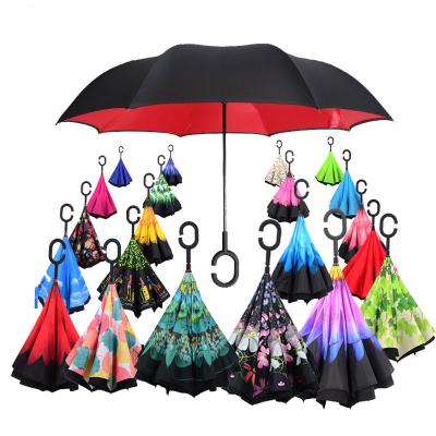 China Logo Car Logo Minimalist Customized Umbrella Folding Double Layer Windproof Reverse Hook Reverse Umbrella for sale