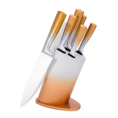 China Viable hot sale texture kitchen stainless steel thick kitchen knives 6 pieces set with knife holder for sale