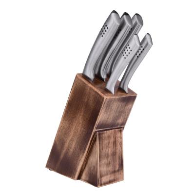 China Fasion Europe 6pcs Durable Cavity Handle Different Size Kitchen Knife Set Low Factory Direct Price With Wooden Black for sale