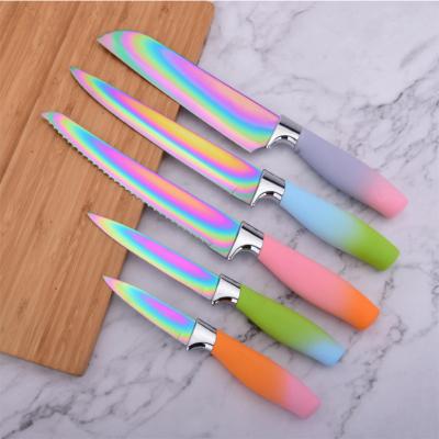 China Durable Hot Selling Titanium Colored Blade With PP And TPR Coating Hand Kitchen Knife Set for sale