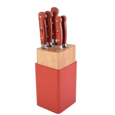 China Sustainable Hot Sale Stainless Steel Kitchen Knife Set Red 6 Pieces For Kitchen for sale