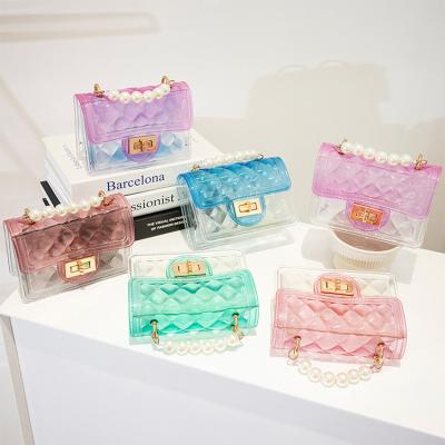 China CL012 2021 new clear gradient pearl diamond lock chain small cross - transparent body shoulder jelly bag for sale