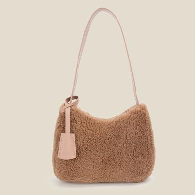 China EM936 PORTABLE winter fashion ladies solid color faux fur armpit one-shoulder luxury soft handbags for women plush bag for sale