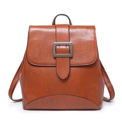 China Other 2021 New OEM Vintage BP004 Luxury Oil Wax PU Leather Women Backpack School Bag for sale