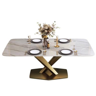 China Easy Clean Stainless Steel Italian Marble Top Frame Oval Style Dining Table Restaurant Furniture for sale