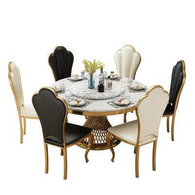 China Easy clean high quantity gold dining furniture stainless steel frame white marble top dining table for sale