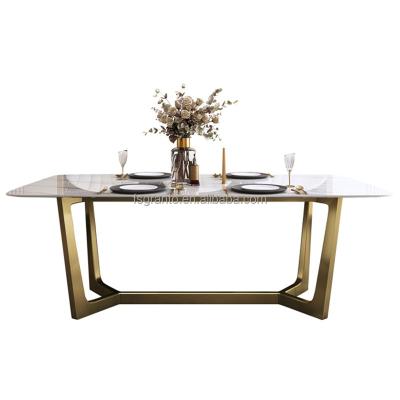 China Easy Clean Elegant Home Use Dining Table Furniture Stainless Steel Marble Top Table for sale