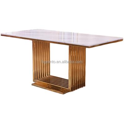 China Easy Use Clean Classic Furniture Home Design Dining Table Gold Stainless Steel Marble Top Table for sale