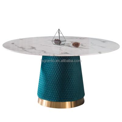 China Easy Clean Classic Design Home Furniture Marble Top Dining Table With Turntable Carbon Steel Frame Dining Set for sale