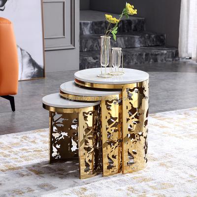 China New Arrival Marble Top End Adjustable Table Home Furniture Indoor 3 Piece (Others) Coffee Table Sets for sale