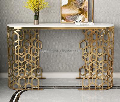 China Living room adjustable table marble honeycomb marble honeycomb gold table indoor console table for sale