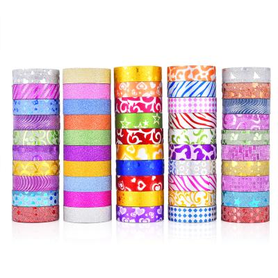 China 50Rolls/Set Hand-tear AAGU Glitter Powder Decorative Paper Tape Washi Tape Single Sided Adhesive for sale