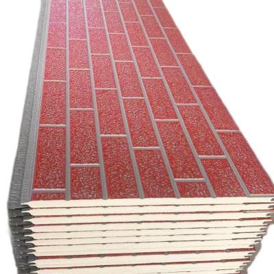 China 16mm Modern Chian Galvanized Metal PU Sandwich Panel Polyurethane Sandwich Panel Embossed Corrugated Metal Exterior Wall Panel for sale