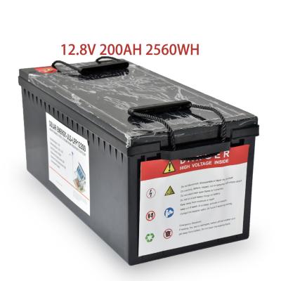 China 12v 200ah lifepo4 lithium ion batteries for home system outdoor portable backup solar power storage battery 520*240*220(mm) for sale