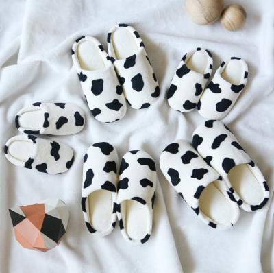 China CUSHIONING Parent-child Cartoon Cow Coral Fleece Closed Toe Indoor Silent Non-slip Floor Home Slippers for sale