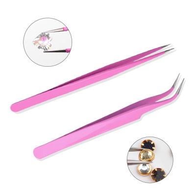 China Special Steel Tweezer Sequin Manicure Picking Dotting Tweezers Anti-static Curved/Straight Nail Art Tool Rose Clip for sale