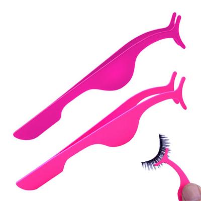 China Special Pink Plastic Eyelash Tweezers Clip Applicator Flat False Eyelashes Extension Curler Holds Beauty Makeup Tools for sale